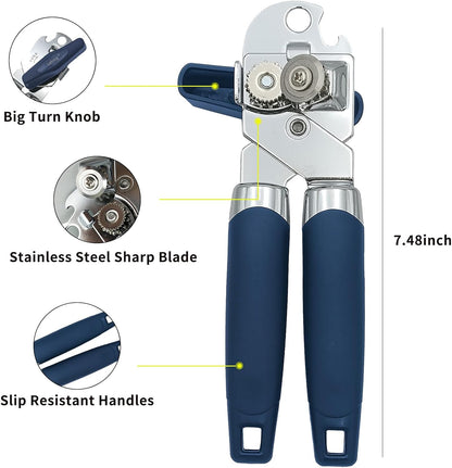 Safring Can Opener Manual, Handheld Strong Heavy Duty Stainless Steel Can Opener, Comfortable Handle, Sharp Blade Smooth Edge, Can Openers with Multifunctional Bottle Opener