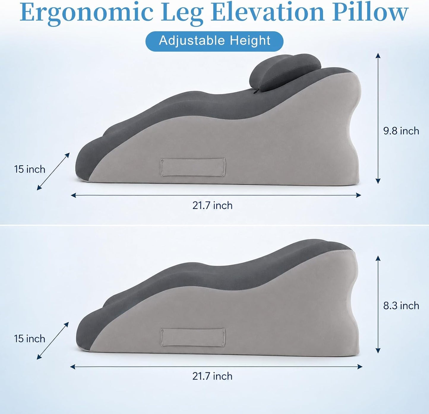 Leg Elevation Pillow, Adjustable Height for After Surgery, Blue | Memory Foam Wedge Pillow for Legs, Recovery/Rest Use, Relieves Swelling Knee Pain, Removable and Washable Cover, Single Leg