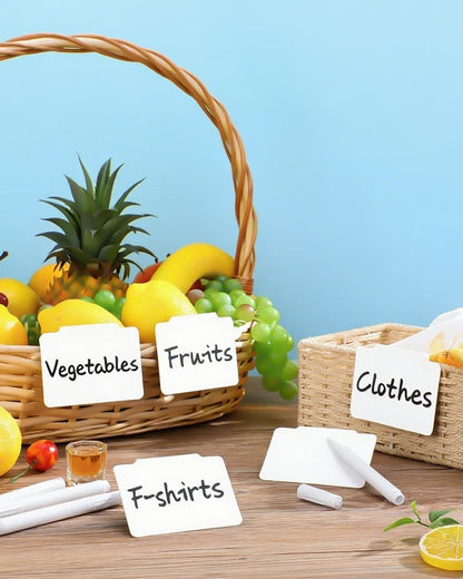 Basket Labels Clip On, 30 Pcs Erasable Clip On Labels for Storage Bins with 2 Chalk Marker (White Bin Clips)