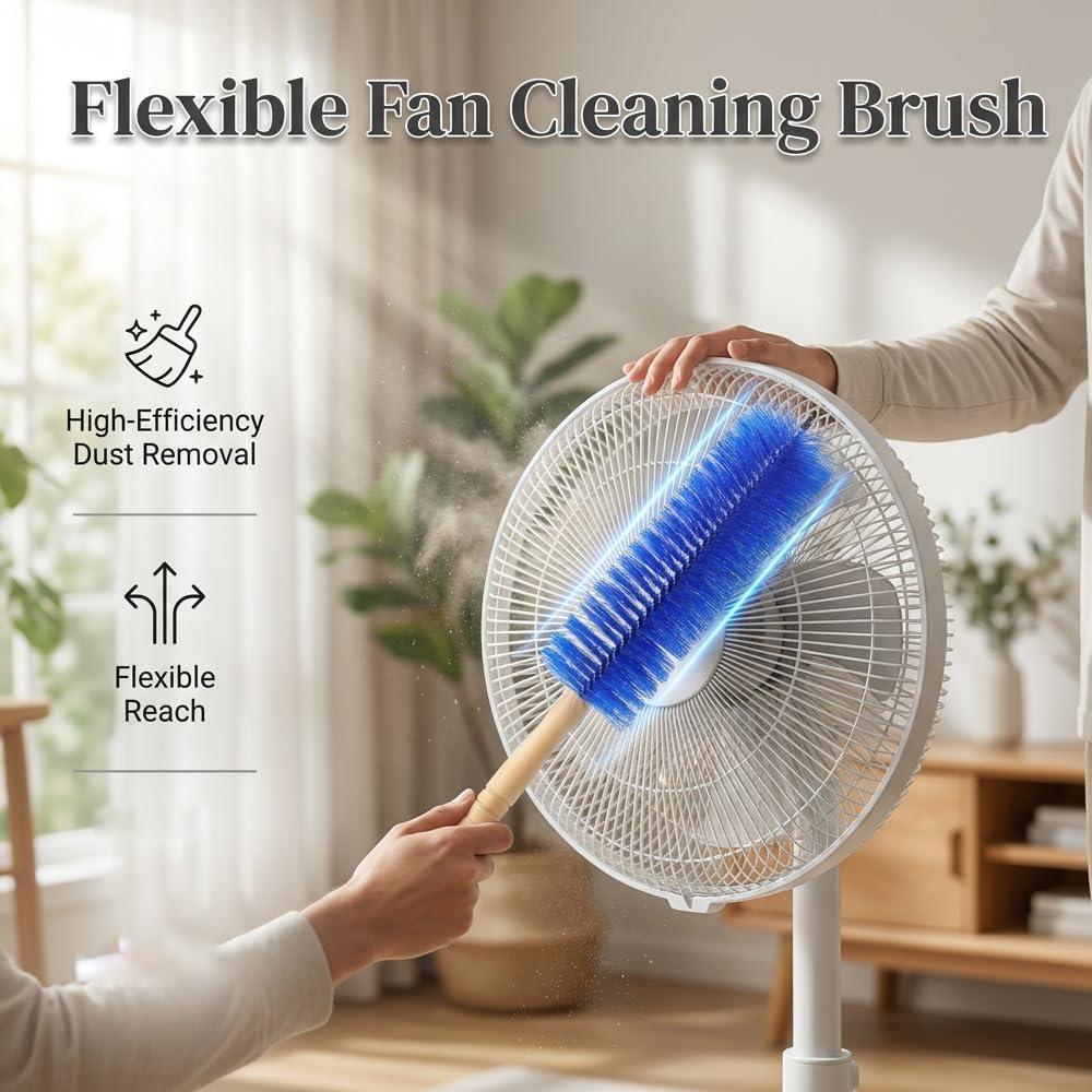 Fan Cleaning Brush with Bendable Microfiber Head, Reusable Dusting Brush for Fan Blades, Window Blinds, Air Conditioner Vents, Ceiling Fans, Car Vents and Hard-to-Reach Areas, Blue