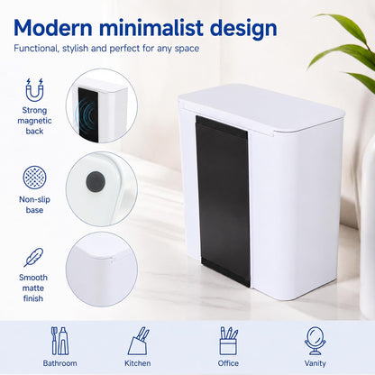 Magnetic Lint Bin with Lid for Laundry Room | Space Saving, Compact Plastic Dryer Lint Trash Can