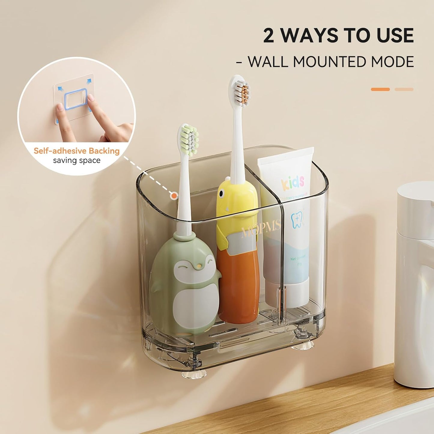 MOPMS Toothbrush Holders with Drainage for Bathrooms Countertop Organizer | 2 Slots Electric Toothbrush Holder Wall-Mount with Divider for Easy Clean, Tooth Brush and Toothpaste Holder for Bathroom