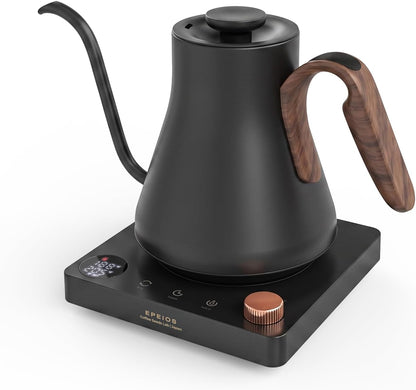 Epeios Gooseneck Electric Kettle 1°F Temperature Control,1200W,0.9L,Black | Rapid Heating, for Pour Over Coffee & Tea,Hot water Boiler,Brew Timer, 304 Stainless Steel Interior, Auto Shut-Off