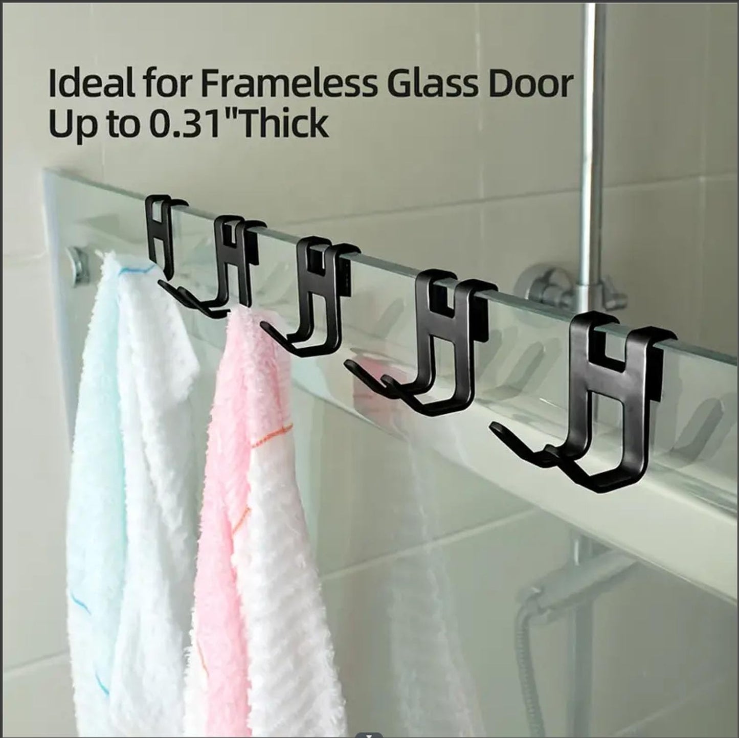 Shower Door Hooks (2-Pack), Towel Hooks for Bathroom Frameless Glass Shower Door, Shower Squeegee Hooks, Razor Hook