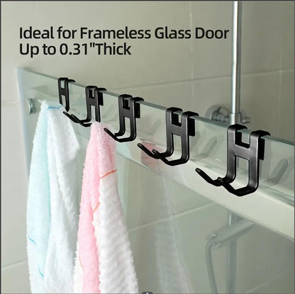 Shower Door Hooks (2-Pack), Towel Hooks for Bathroom Frameless Glass Shower Door, Shower Squeegee Hooks, Razor Hook