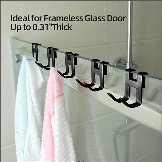 Shower Door Hooks (2-Pack), Towel Hooks for Bathroom Frameless Glass Shower Door, Shower Squeegee Hooks, Razor Hook