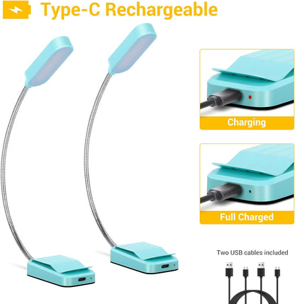 2 Pack Rechargeable Book Lights for Reading in Bed, Eye-Caring Clip-On Reading Lights with 3 Color Temperatures & 3 Brightness Levels, Lightweight Book Light for Night Reading, Kids, Study