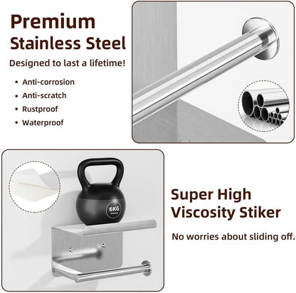 Adhesive Toilet Paper Holder with Shelf, Stainless Steel, Silver | Two Installation Ways:Self Adhesive or Wall Mount, Stick On Toilet Paper Holder, Peel and Stick, Bath Tissue Holder, Bathroom