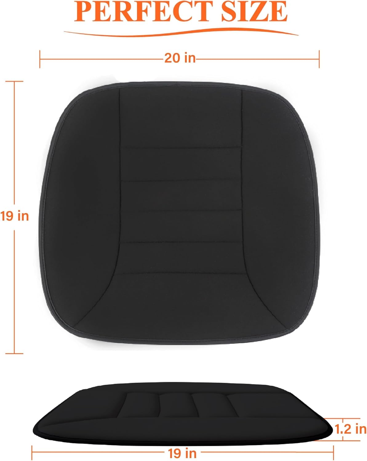kingphenix Memory Foam Car Seat Cushion for Driver and Office Chair Comfort | 1.2-Inch-Thick Memory Foam Seat Pad, Soft, Breathable Fabric, Non-Slip Silicone Bottom for Long Drives and Office Use, Black