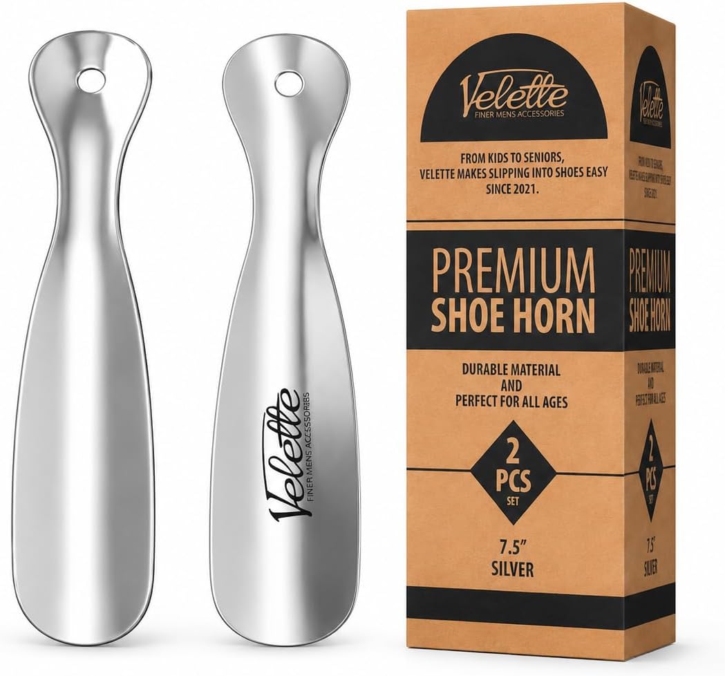 Metal Shoe Horn Long Handle for Seniors - Stainless Steel 2 Pack | 16.5 in + 7.5 in Travel Size, Shoehorn Fits Boots Sneakers Dress, Men Women Kids Elderly, Calzador de Zapatos, Helper Tool