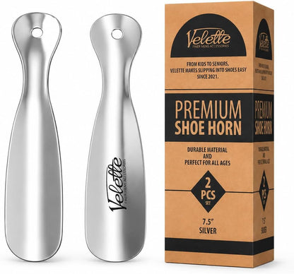 Metal Shoe Horn Long Handle for Seniors - Stainless Steel 2 Pack | 16.5 in + 7.5 in Travel Size, Shoehorn Fits Boots Sneakers Dress, Men Women Kids Elderly, Calzador de Zapatos, Helper Tool