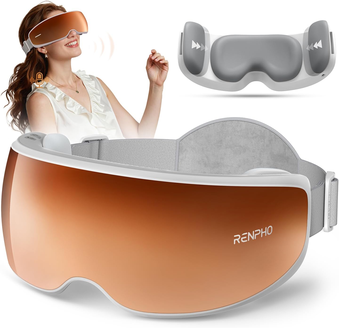RENPHO Eyeris 3 Eye Massager with Heat and Cooling, Massaging Eye Mask | Voice Control, Vibration & Compression Massager for Dry Eyes & Head Tension, FSA Eligible HSA, Gifts for Women & Men