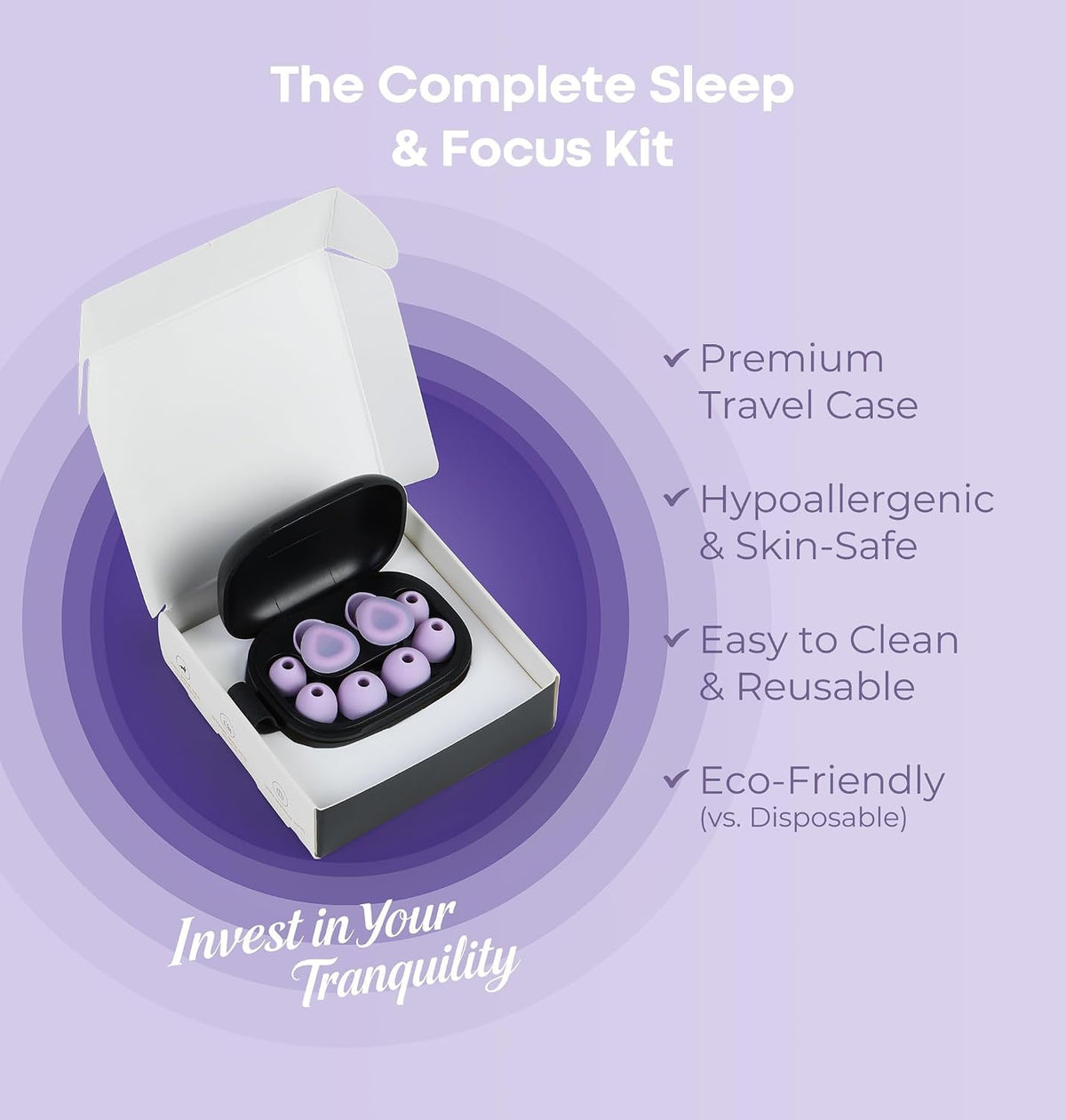 LC-dolida Aura Pro Sleep Earplugs, 38dB Higher Noise Reduction - Ultra-Soft Silicone for Snoring & Noise Blocking, Skin-Safe Custom Fit, Sleek & Reusable for Travel, Office(Purple)