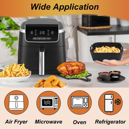 BYKITCHEN 9 Inch Square Silicone Air Fryer Liners for 6 to 8QT, Set of 2, Reusable Silicone Airfryer Tray Insert, Air Fryer Accessories for Corsori 6QT, Ninja Airfryer Pro XL 6.5QT, Gourmia & More
