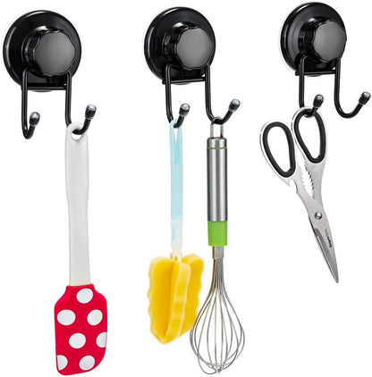 SANNO Suction Cup Hooks, Shower Squeegee Holder, Towel Robe Loofah Holder, Bathroom Kitchen Shower Wall Hooks, Bathroom Accessories, Black (2 Pack)