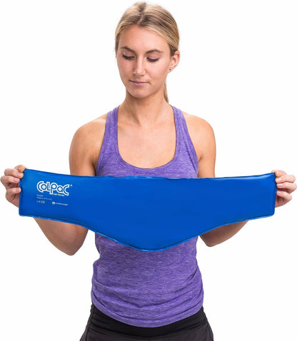 Chattanooga ColPac, Reusable Gel Ice Pack, Cold Therapy for Neck, Shoulder, Upper Back for Headaches, Inflammation, 23" Neck Contour, Blue Vinyl, with a Lumintrail Drawstring Bag
