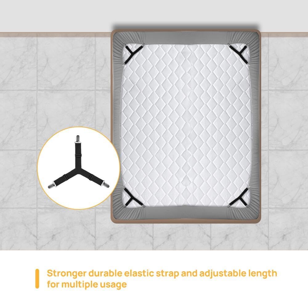 FGY Bed Sheet Straps Adjustable Elastic Fasteners with Metal Clips for Tablecloth Bedding