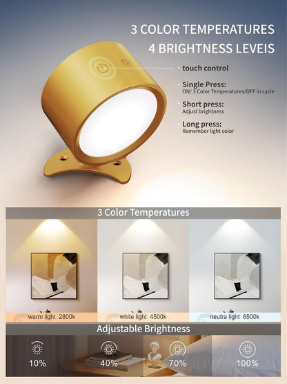 LANMEL LED Wall Mounted Lights,360° Rotating Rechargeable Wall Sconce Lamp | Gold,3CCT,Dimmable,with Remote & Touch Control,USB Wireless Wall Lamp, Suitable for Study,Bedroom,and Bedside Reading