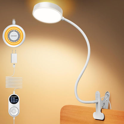 Glocusent 72 LED Desk Lamp, Bed Lamp with Amber Ring& Amber Mode | 3 Colors & 5 Brightness, 2.75" Clamp & 30Min Timer, USB Powered with Remote, Clamp Light for Headboard/Dorm/Bunk/Work/Craft