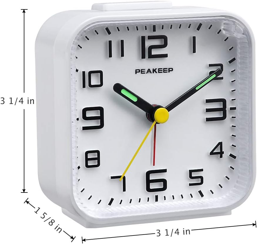 Peakeep Small Battery Operated Analog Travel Alarm Clock Silent