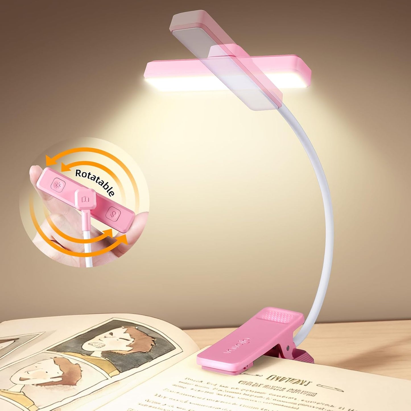 VAVOFO Rechargeable Book Light Rotatable：24 LEDs Reading Light, 3-Color & 9-Brightness Book Lamp, Eye Cared 120Hrs Runtime Lightweight Clip on Led Light for Book Lovers (Black)