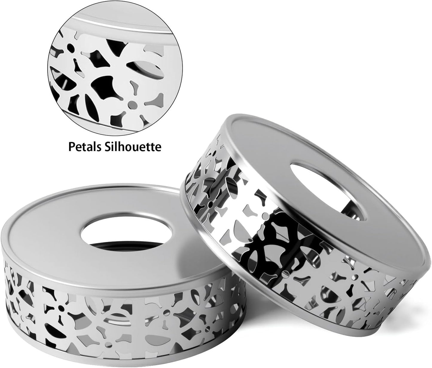 Tea Warmer Petals Silhouette, 2 Pack | Stainless Steel Teapot Warmer, With Tealight Holder