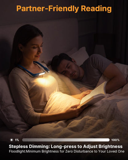 Neck Book Light, Rechargeable Reading Light, 3 Colors Dimmable | Back to School Supplies College Dorm Essentials Bed Lamp, Hands-Free, Dual Lamps, 80H Lasting Neck Light, Gifts for Gilrs