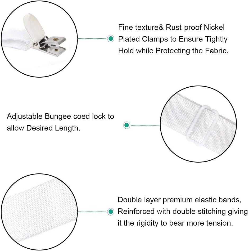 Adjustable Bed Sheet Straps Clips, Elastic Mattress Sheet Fasteners Holder and Suspenders, Grippers to Hold Sheet, Mattress, Sofa, Couch, Table Cloth, Ironing Board Cover, Black
