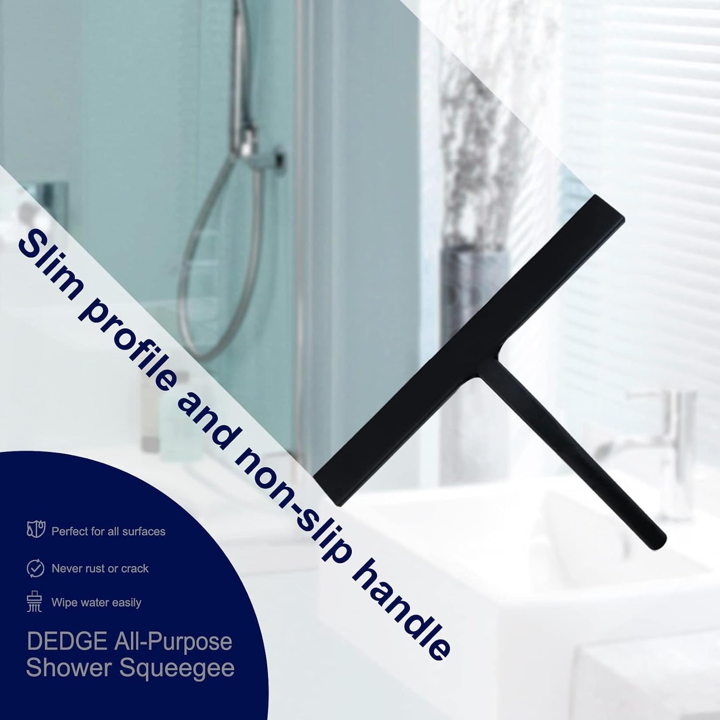 DEDGE Shower Squeegee Window Glass Wiper Scraper Cleaner with Silicone Blade for Bathroom/Kitchen/Car Glass/Mirror/Door 11-Inch (with Hook)