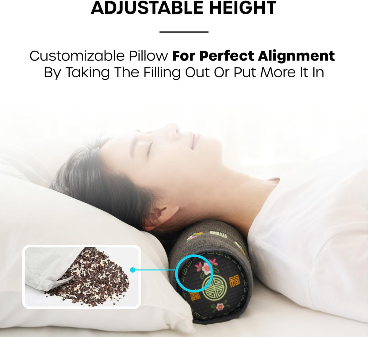 12-inch Korean Buckwheat Cervical Neck Roll — Compact Cypress-Filled Bolster Pillow for Targeted Neck Support (BTS Jungkook's Pick) — Adjustable Firmness, Organic Cotton Cover