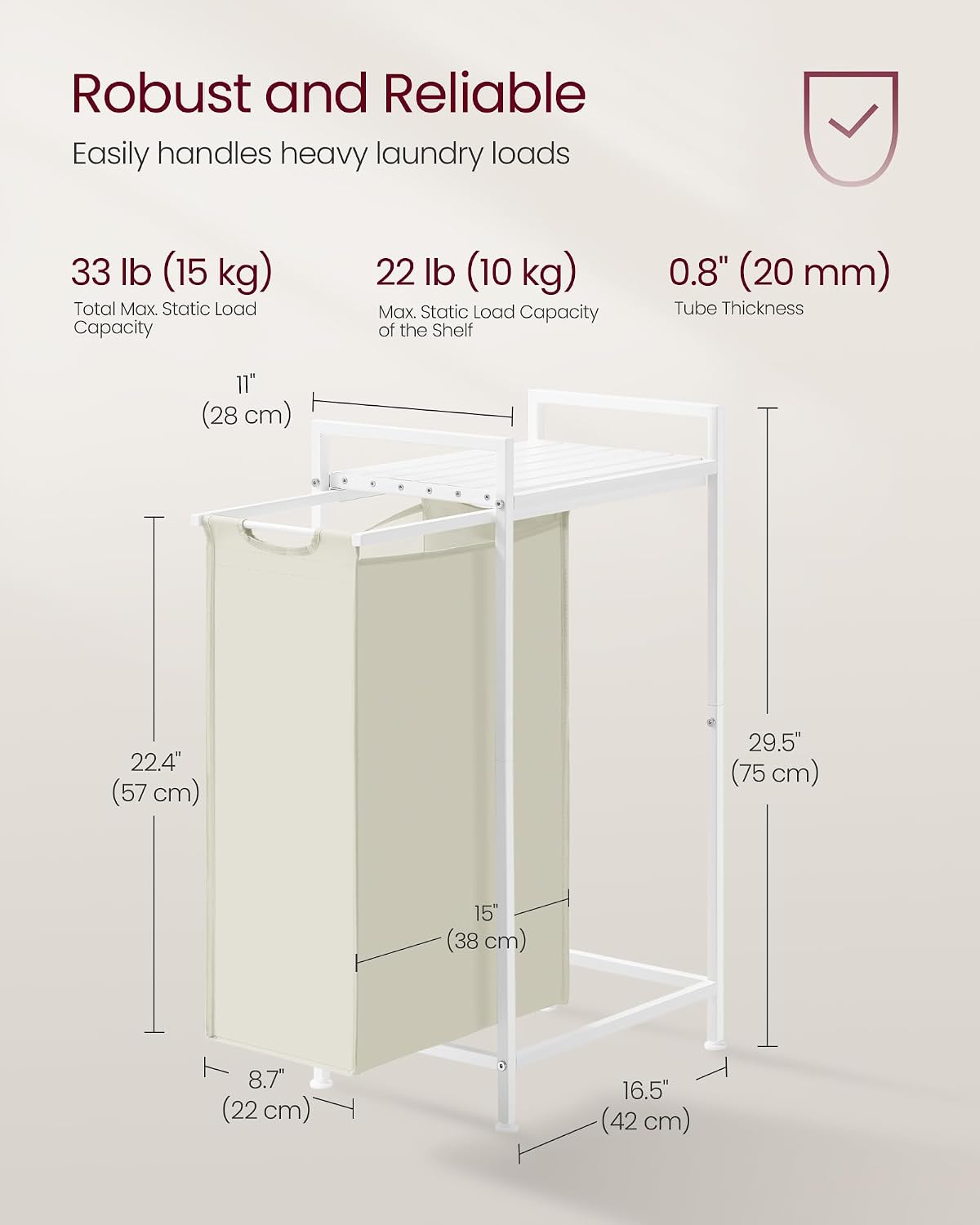 VASAGLE Laundry Sorter, 29 Gal. (110 L) Laundry Hamper Basket with 2 Compartments, Rolling Cart with Wheels, Shelf, Removable Bags, Pockets, Ink Black and Rustic Brown UBLH021B01