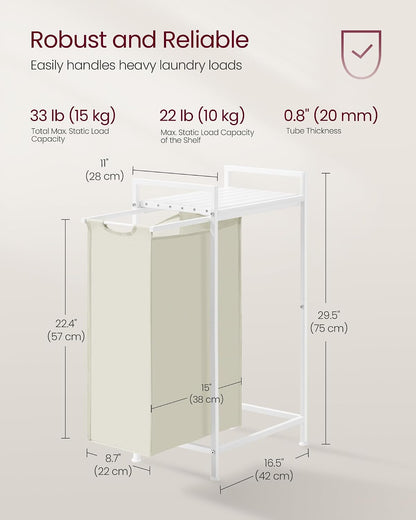 VASAGLE Laundry Sorter, 29 Gal. (110 L) Laundry Hamper Basket with 2 Compartments, Rolling Cart with Wheels, Shelf, Removable Bags, Pockets, Ink Black and Rustic Brown UBLH021B01