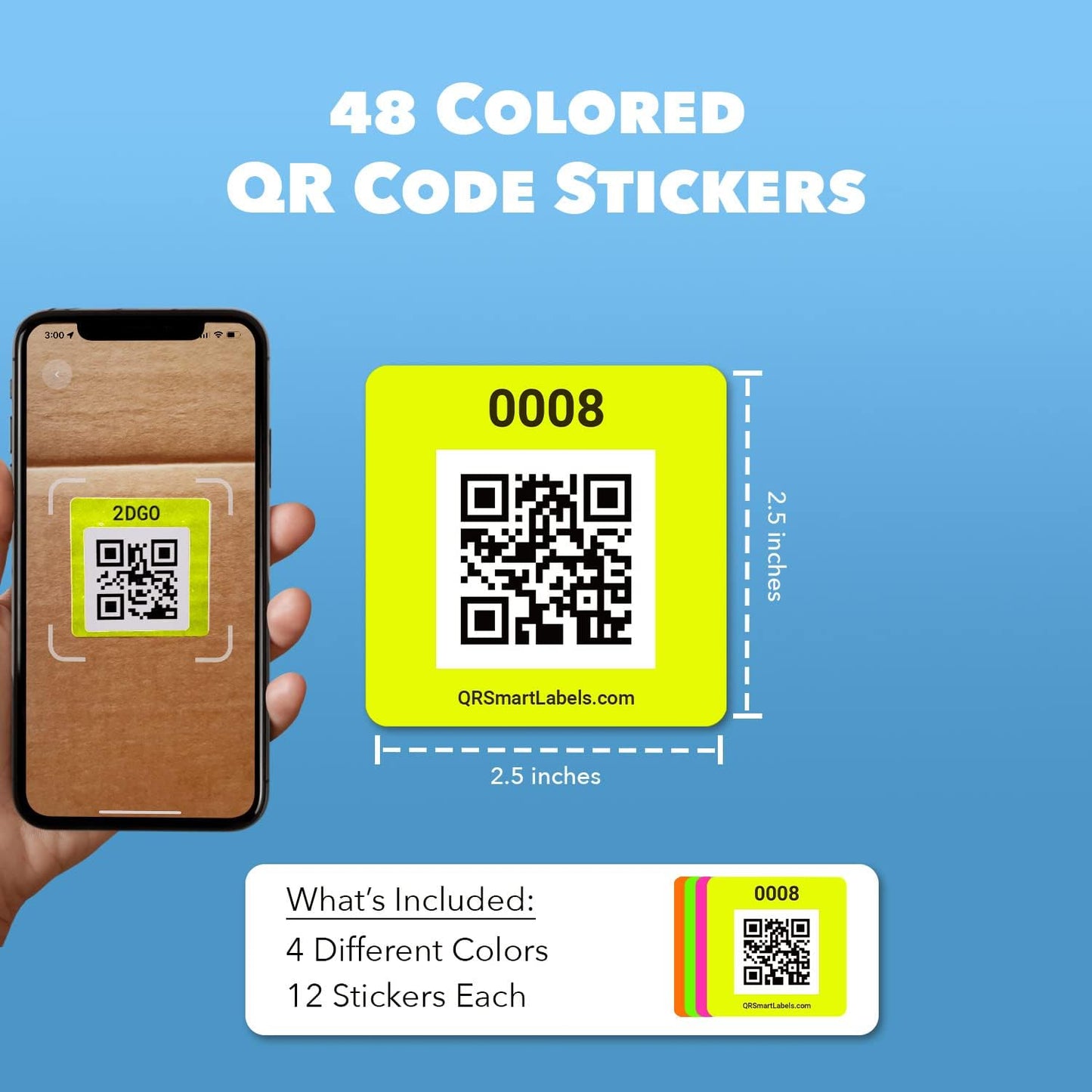QR Code Stickers with AI Photo Analysis App - Auto-Creates Item Descriptions - No Typing - Made in USA - QR Code Labels for Storage & Inventory Tracking, Organization & Moving, Pack of 48