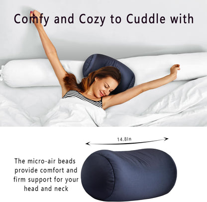 Squishy Microbead Neck Pillow, 7Inch x 12Inch Soft Travel Body Bed Pillow Bean Pillow for Kids Adult Chair Sleeping Car Seat, Fun Dormroom (Sky Blue)