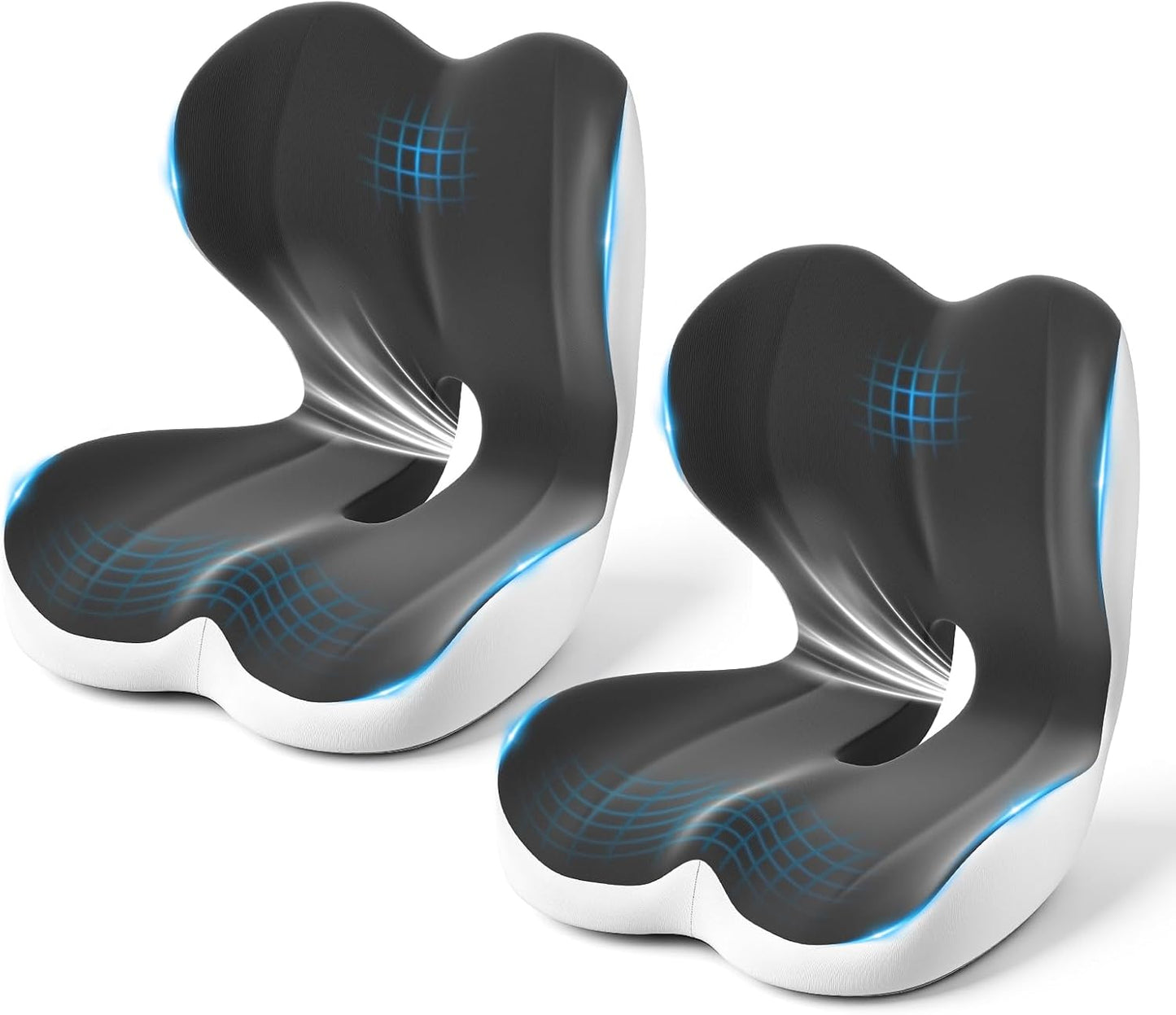 Car Seat Cushion Reducing Sciatica Pressure, Back & Tailbone Comfort | Hollow Design for Coccyx, Double-Sided Anti-Slip, L-Shaped Ergonomic Memory Foam Lumbar Cushion, Suitable for Long Sitting