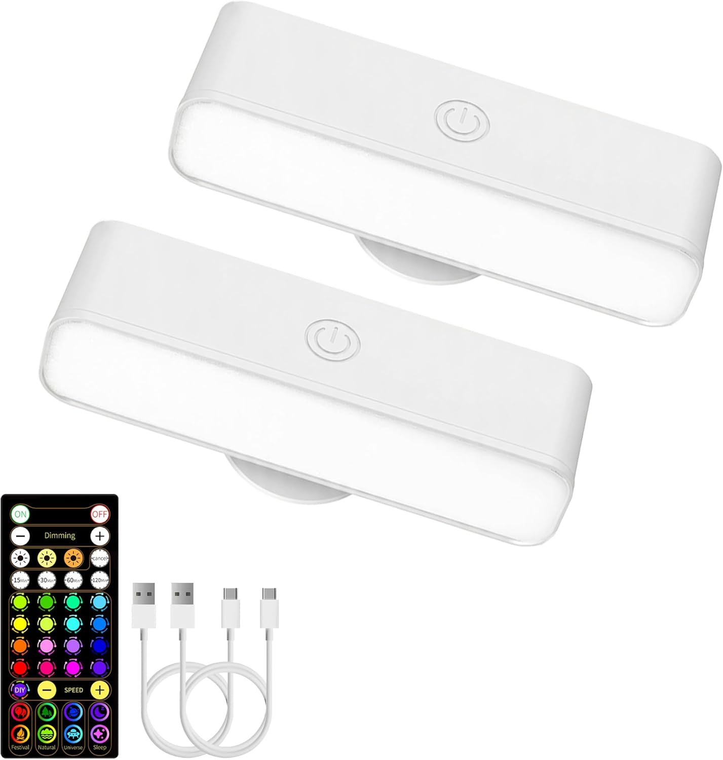 EZVALO Wall Sconces Set of 2, Rechargeable Battery Operated Wall Lights with Remote, RGB Mood Lighting & 3 White Tones, Dimmable Magnetic Wall Lamps for Bedroom, Gaming Room, Living Room Decor