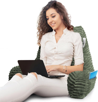 Hearth & Harbor Reading Pillow for Bed Adult – Back Pillow for Sitting in Bed, Standard Bed Pillows for Sitting Up in Bed, Foam Bed Chair Pillow, Stone Blue Bed Rest Pillow