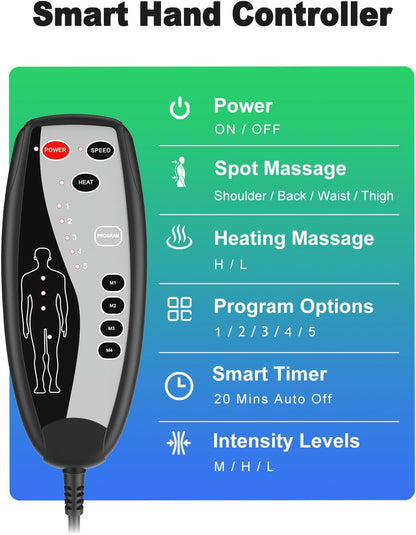 Vibration Massage Seat Cushion with Heat, Full Back & Neck Massager for Chair, 8 Motors Massage Pad with Adjustable Lumbar Support, Heated Chair Cushion for Office Home Recliner