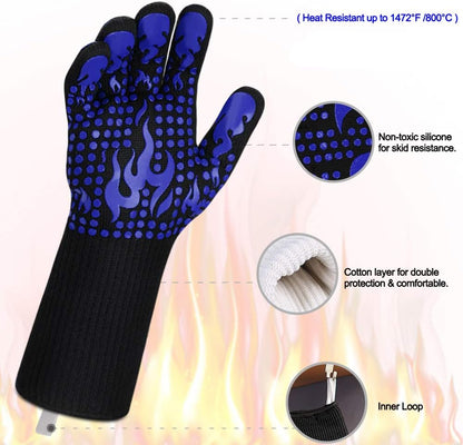 Comsmart BBQ Gloves, 1472 Degree F Heat Resistant Grilling Gloves Silicone Non-Slip Oven Gloves Long Kitchen Gloves for Barbecue, Cooking, Baking, Cutting