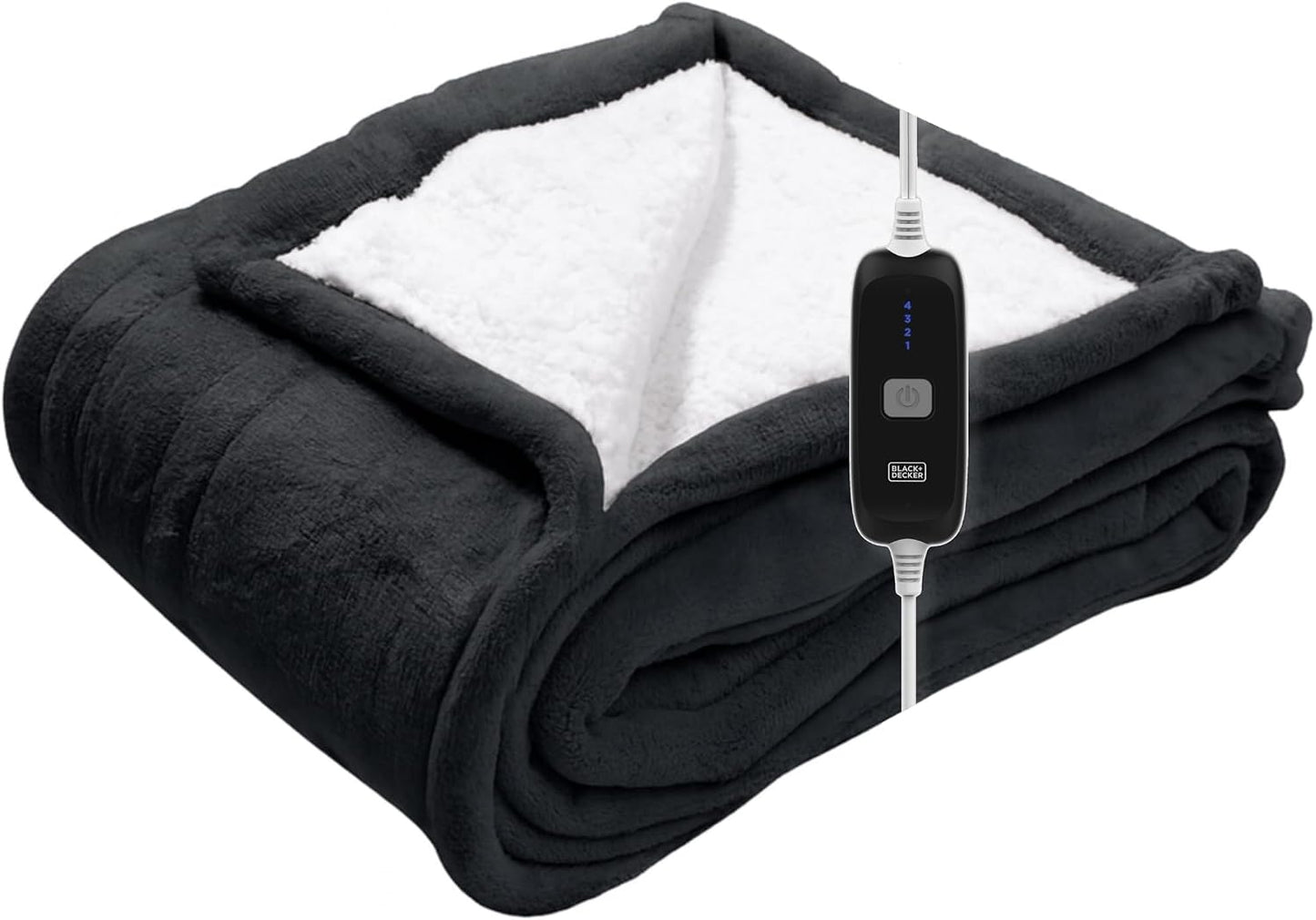 Black+Decker Heated Blanket Electric Throw, Fleece Electric Blanket, Heating Blanket with 4 Heating Levels, 3H Timer, Auto Shutoff, Fast Heating (50x60 inches, Grey)
