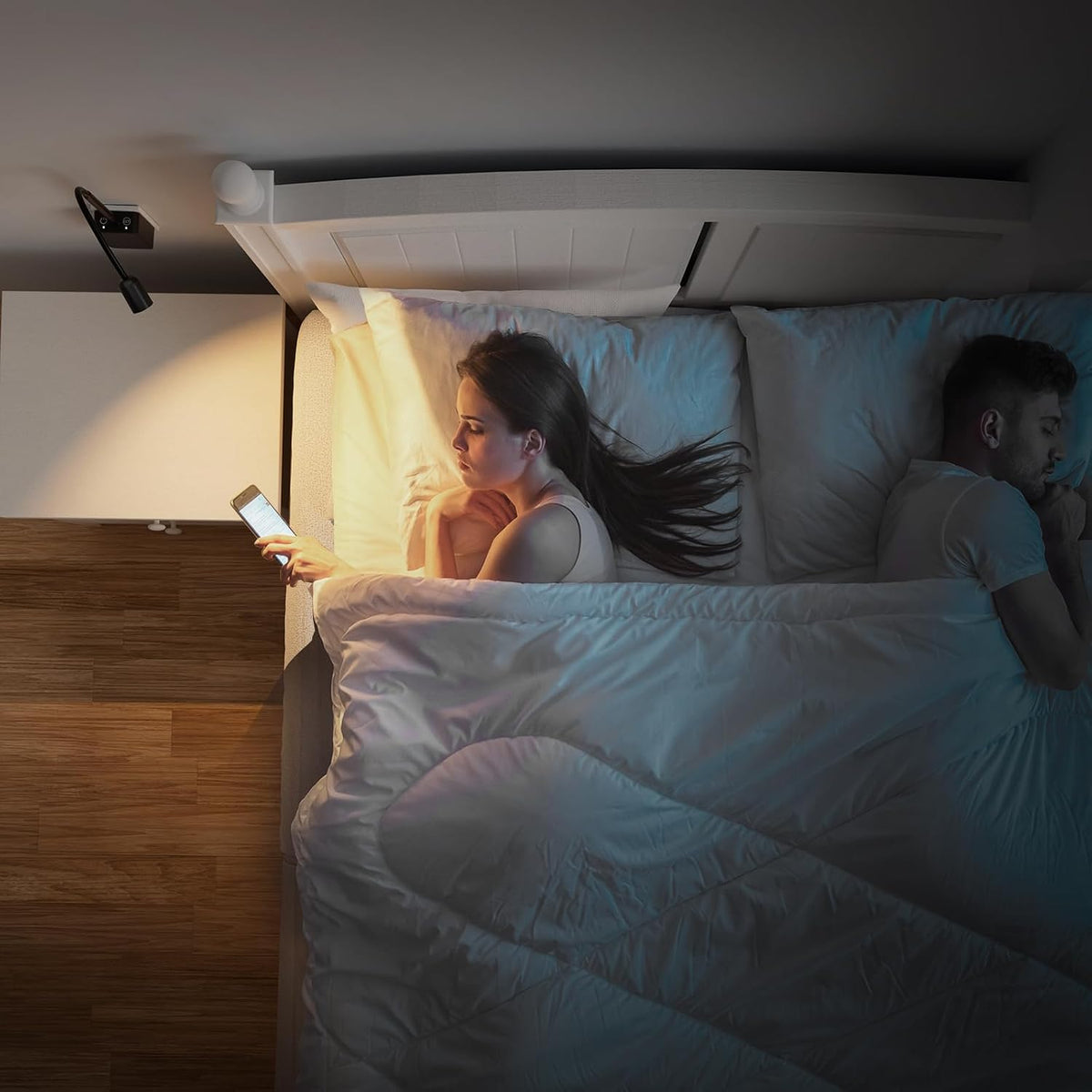 Plug in LED Book Reading Spot Light, White Dimmable Wall Sconce Lamp with Power Plug and Outlet Extender for Kitchen Bedroom Living Room, 3 Lighting Colors, USB Output Charging Ports