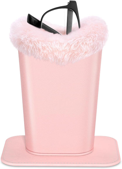 Eyeglasses Holder,Plush Lined PU Leather Pattern Stand Case with Magnetic Base,Unisex for Women Men