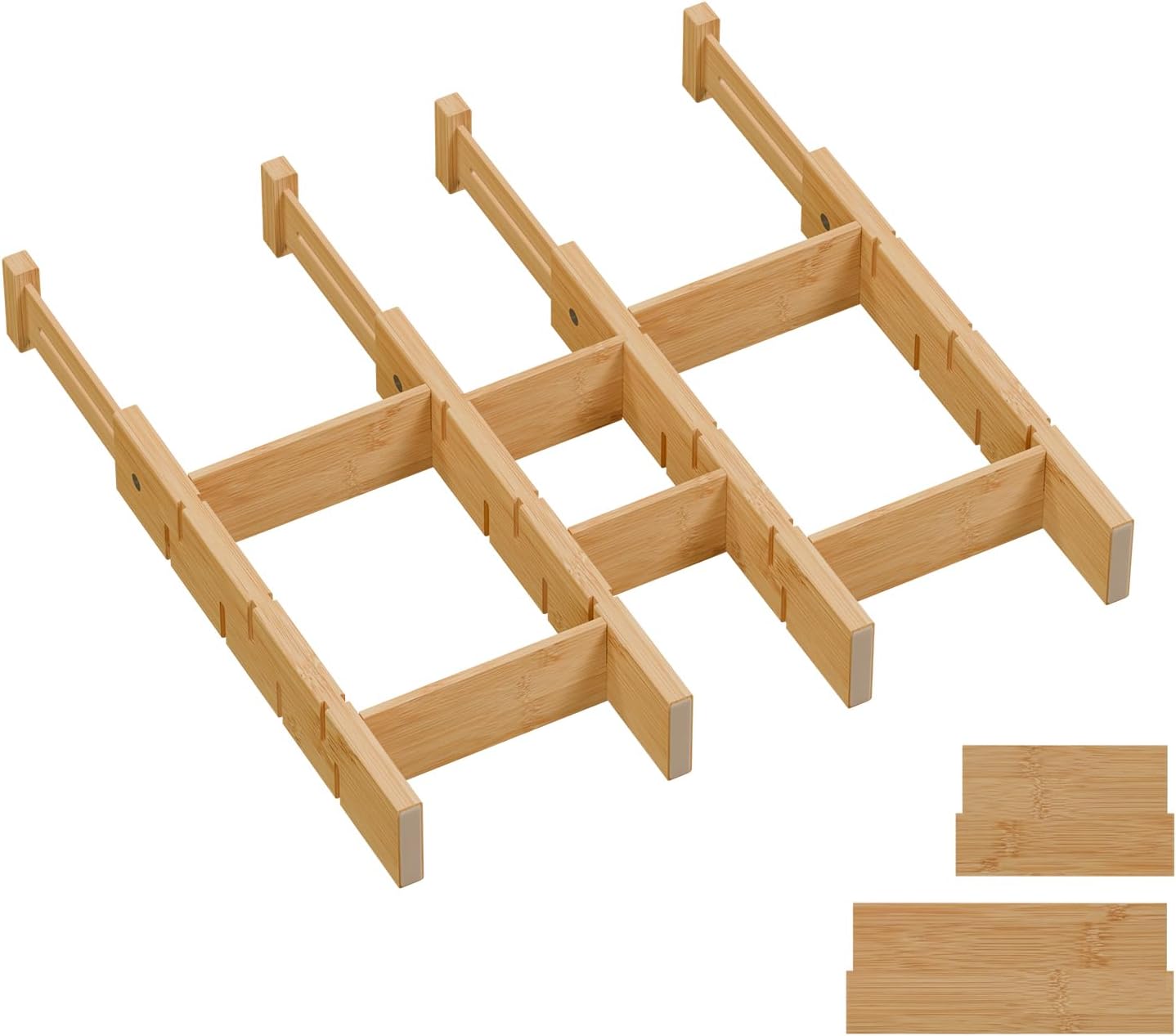 Bamboo Drawer Dividers, Expandable Kitchen Drawer Organizer | Include 6 Dividers, 6 Small Inserts and 6 Medium Inserts for Home, Office, Dressers