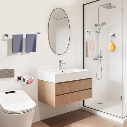 TURS Bathroom Hardware Set Black 4-Piece Towel Bar Set Include 24 Inch Towel Bar Hand Towel Holder Towel Hook Toilet Paper Holder with Shelf Wall Mounted Stainless Steel Bathroom Accessories Set