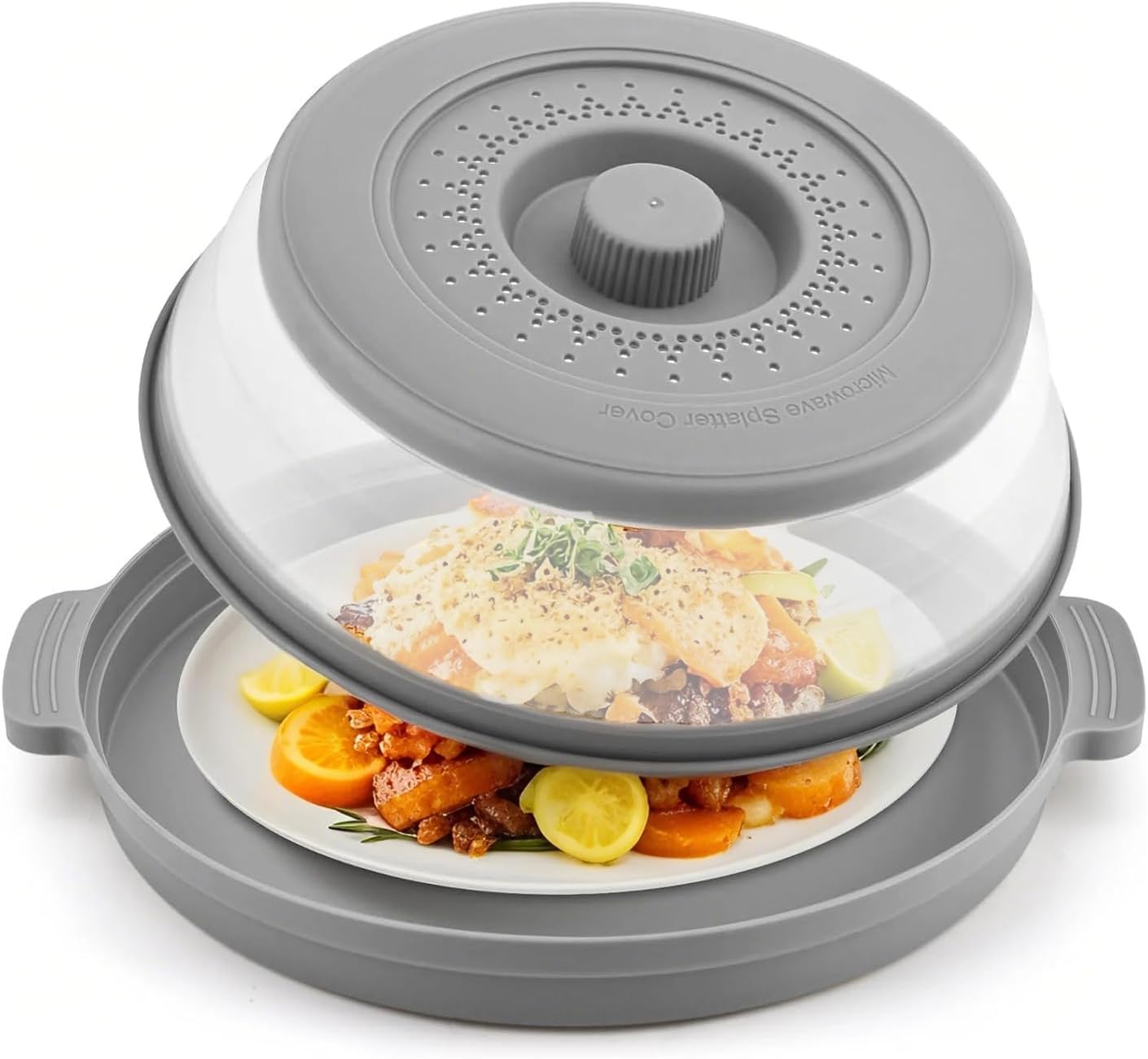 Microwave Splatter Cover with Anti-Scald Tray, 10.7" Collapsible - Red | Collapsible microwave food cover with an anti-scald tray. Fits most plates up to 10.7 inches and helps reduce food splatter.