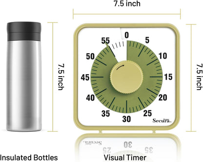 Secura 60-Minute Visual Timer, 7.5 Inch Oversize Countdown Timer Clock for Kids and Adults, Durable Mechanical Time Management Tool with Magnetic Backing(Taupe)