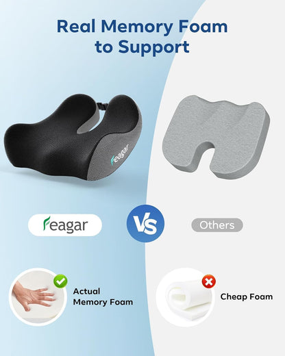 Seat Cushion for Office Chair - Memory Foam Tailbone Cushion | for Desk Chair, Car Seat and Wheelchair - Ergonomic Chair Pad for Hip and Lower Back Comfort - Washable Mesh Cover