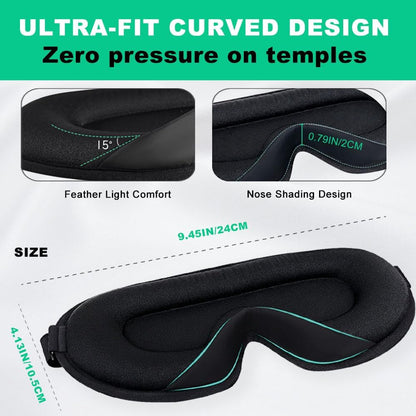 3D Sleep Mask for Side Sleepers, Blackout & Zero Pressure - Breathable Memory Foam, Adjustable Strap - for Travel, Yoga & Meditation Black