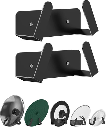 Pot Lid Organizer, 2 Pack Lid Holders Inside Cabinet, (Black) | Pot Lid Storage Wall Mount Rack, Pan Lid Organizer Fit for Cutting Board Wall Mount Lid Holder Fixed by Adhesive or Screw