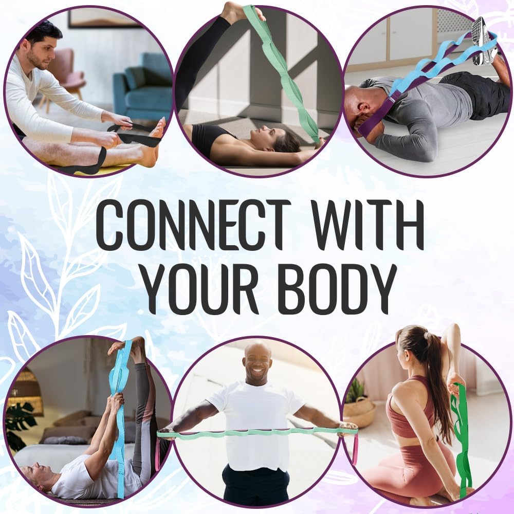 Stretching Strap with 10 Loops for Physical Therapy & Rehab | Non-Elastic Yoga Stretch Band for Hamstring, Leg, Hip & Knee Rehab, Pilates, Flexibility & Mobility Exercises for Men & Women